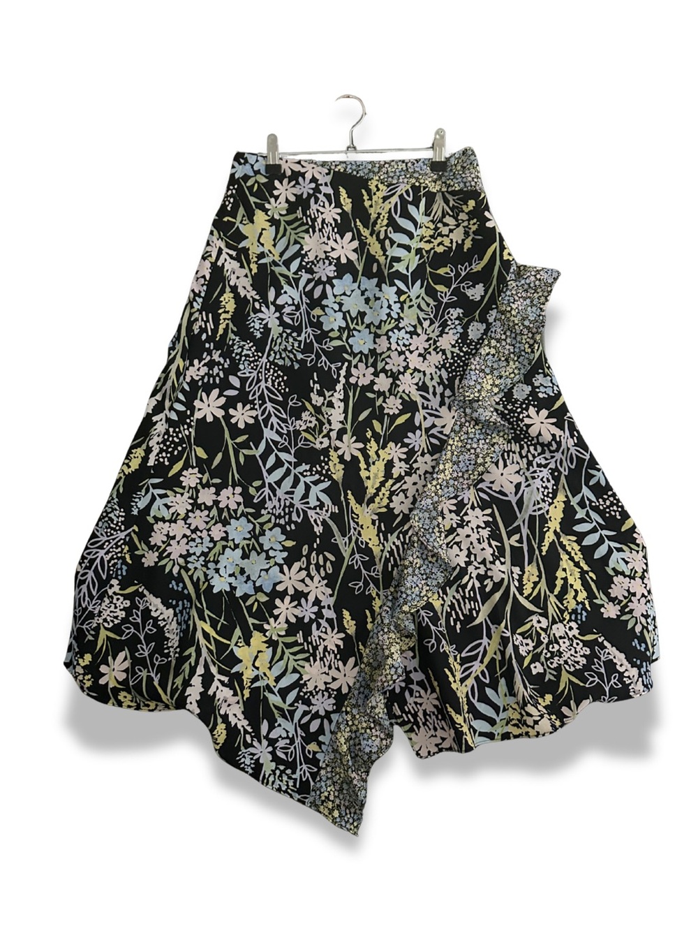 Calvin Klein Floral Midi Skirt Size 2 Black Colorful Ruffle Midi Faux Wrap